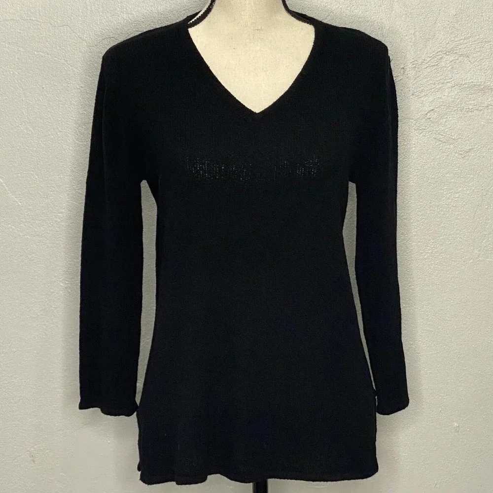 Chico's Design Women’s Sz 1 (S) Black V-Neck Ashley Pullover Knit Sweater NWT - Picture 1 of 10